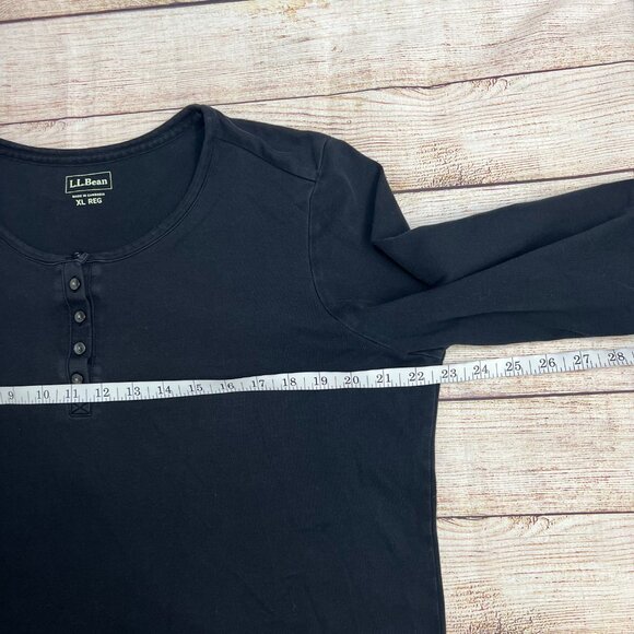 LL Bean Womens XL Henley Shirt 3/4 Sleeve Black 100% Cotton Made in Cambodia - Picture 5 of 8